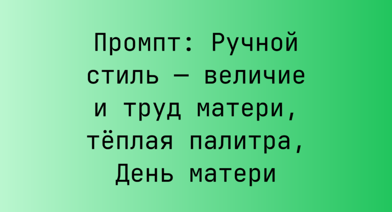 Промпт: Ручной стиль — величие и труд матери, теплая палитра, День матери