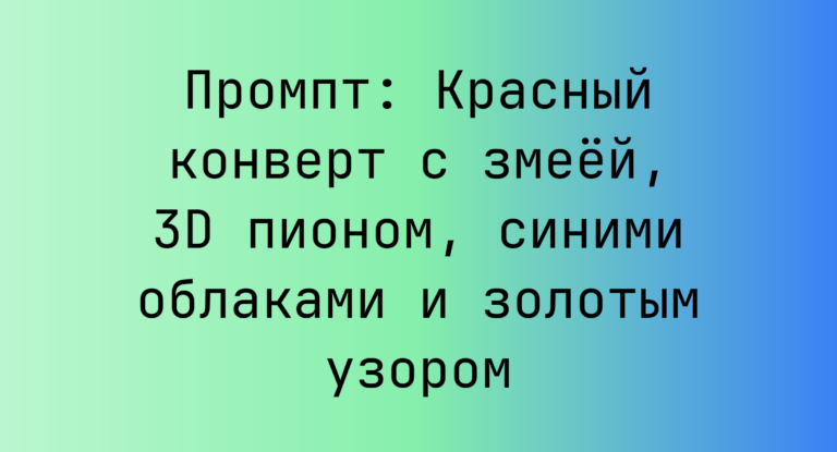 Промпт: Красный конверт с змеей, 3D пионом, синими облаками и золотым узором