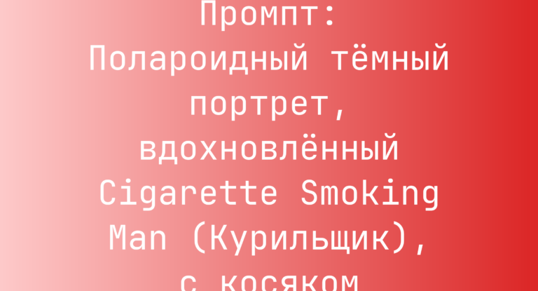 Промпт: Полароидный темный портрет, вдохновленный Cigarette Smoking Man (Курильщик), с косяком