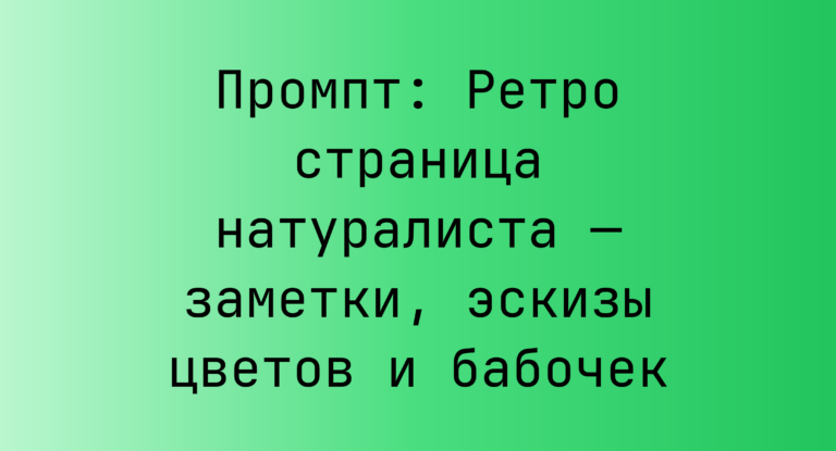Промпт: Ретро страница натуралиста — заметки, эскизы цветов и бабочек