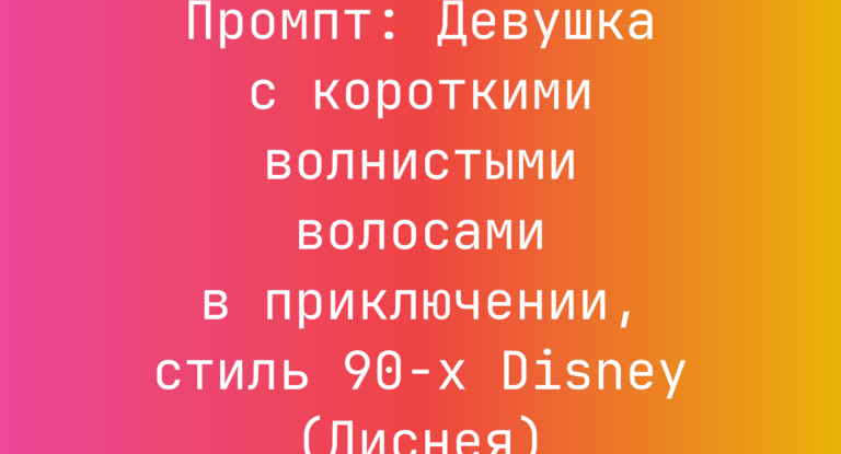 Промпт: Девушка с короткими волнистыми волосами в приключении, стиль 90-х Disney (Диснея)