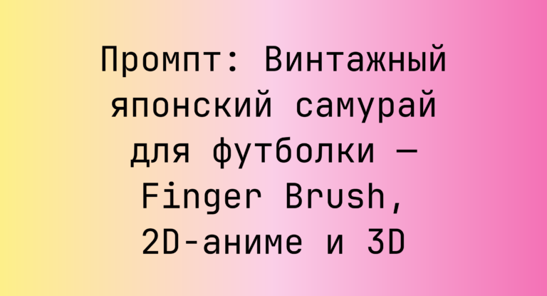 Промпт: Винтажный японский самурай для футболки — Finger Brush, 2D-аниме и 3D