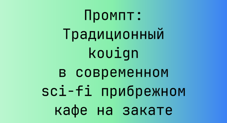 Промпт: Традиционный kouign в современном sci-fi прибрежном кафе на закате