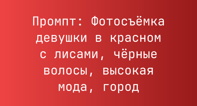 Промпт: Фотосъемка девушки в красном с лисами, черные волосы, высокая мода, город