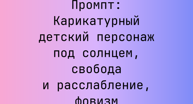 Промпт: Карикатурный детский персонаж под солнцем, свобода и расслабление, фовизм