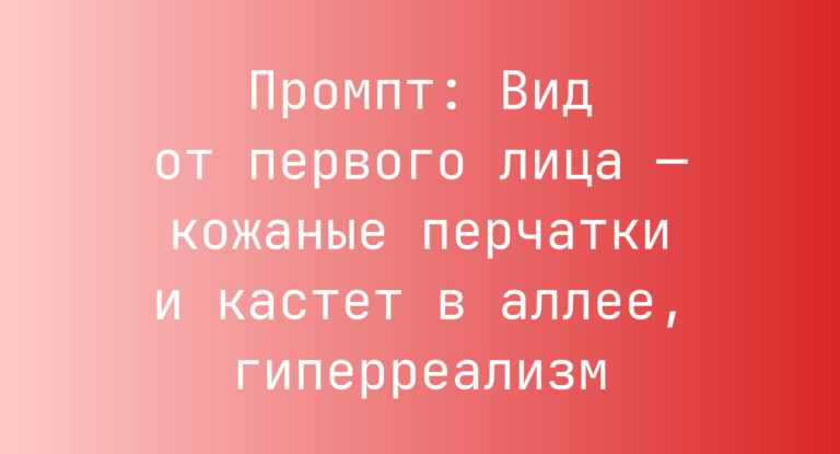 Промпт: Вид от первого лица — кожаные перчатки и кастет в аллее, гиперреализм