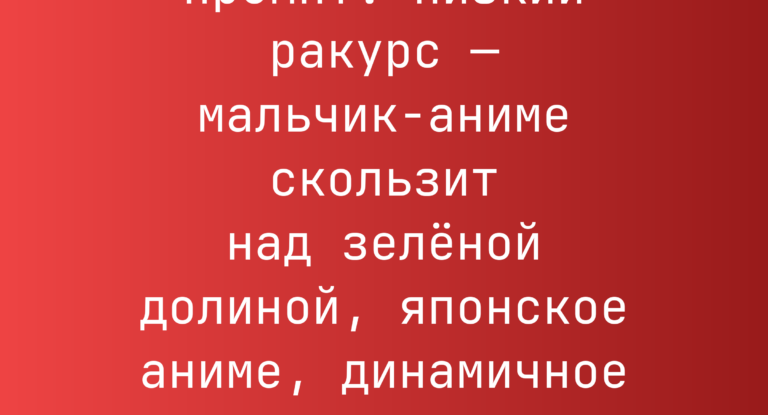 Промпт: низкий ракурс — мальчик-аниме скользит над зеленой долиной, японское аниме, динамичное размытие
