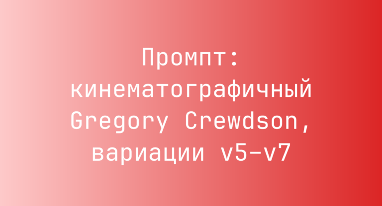 Промпт: кинематографичный Gregory Crewdson, вариации v5–v7