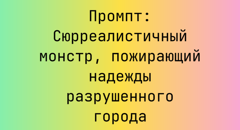 Промпт: Сюрреалистичный монстр, пожирающий надежды разрушенного города