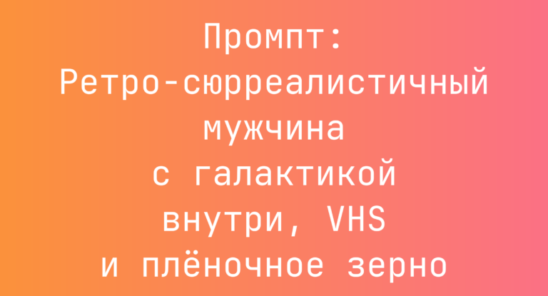 Промпт: Ретро-сюрреалистичный мужчина с галактикой внутри, VHS и пленочное зерно