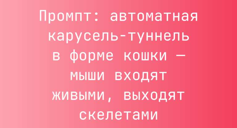 Промпт: автоматная карусель-туннель в форме кошки — мыши входят живыми, выходят скелетами