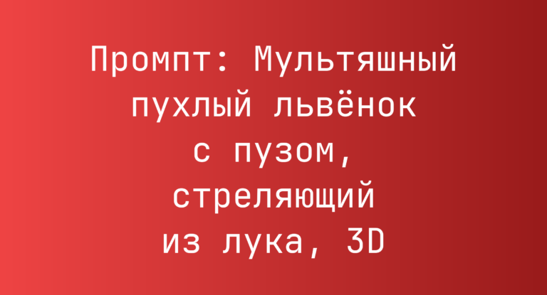 Промпт: Мультяшный пухлый львенок с пузом, стреляющий из лука, 3D