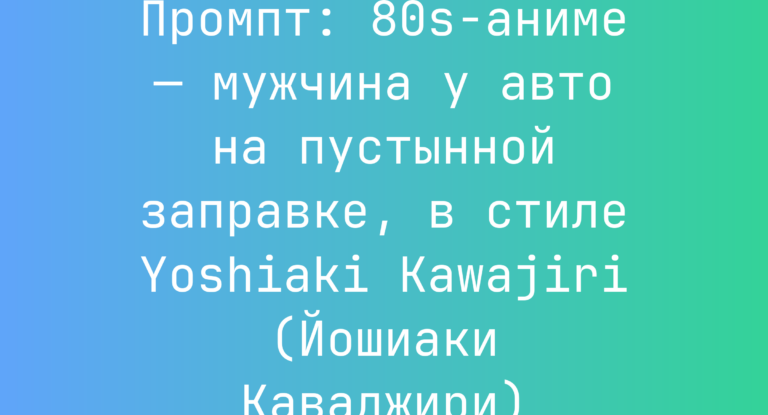Промпт: 80s-аниме — мужчина у авто на пустынной заправке, в стиле Yoshiaki Kawajiri (Йошиаки Каваджири)