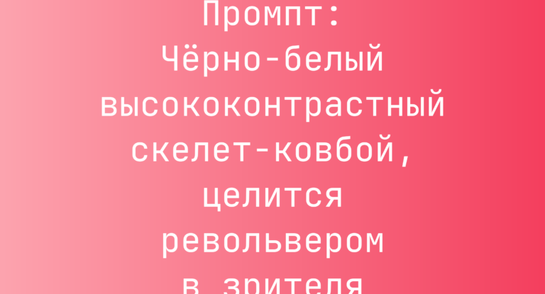 Промпт: Черно-белый высококонтрастный скелет-ковбой, целится револьвером в зрителя