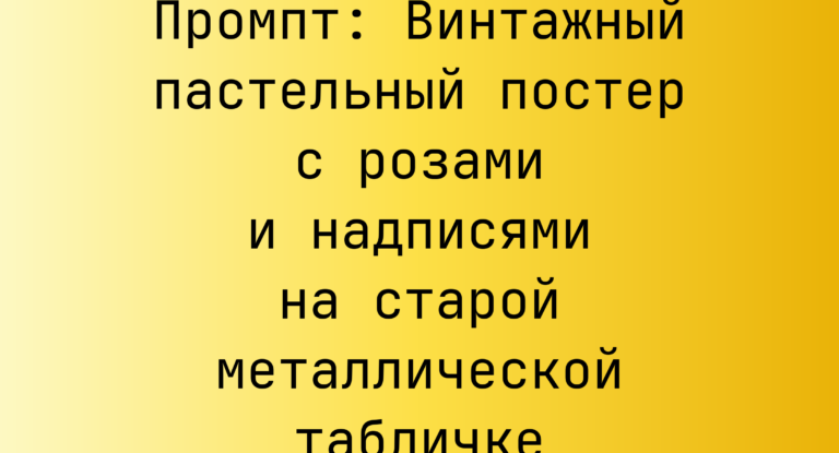 Промпт: Винтажный пастельный постер с розами и надписями на старой металлической табличке