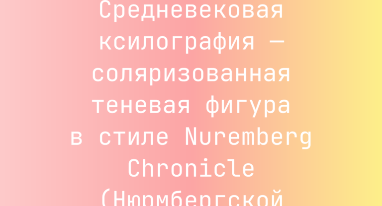 Промпт: Средневековая ксилография — соляризованная теневая фигура в стиле Nuremberg Chronicle (Нюрмбергской хроники)