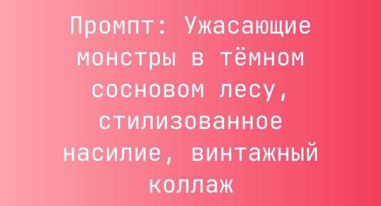 Промпт: Ужасающие монстры в темном сосновом лесу, стилизованное насилие, винтажный коллаж
