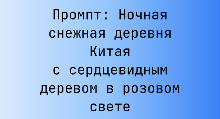 Промпт: Ночная снежная деревня Китая с сердцевидным деревом в розовом свете