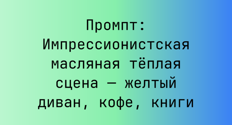 Промпт: Импрессионистская масляная теплая сцена — желтый диван, кофе, книги