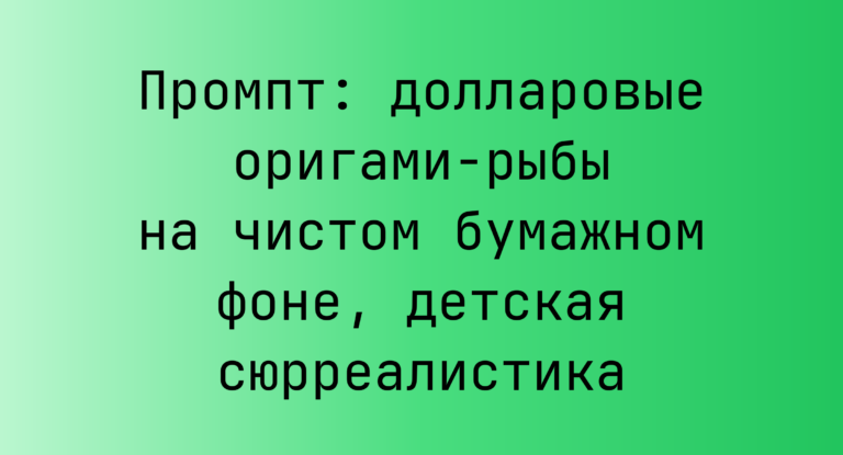 Промпт: долларовые оригами-рыбы на чистом бумажном фоне, детская сюрреалистика