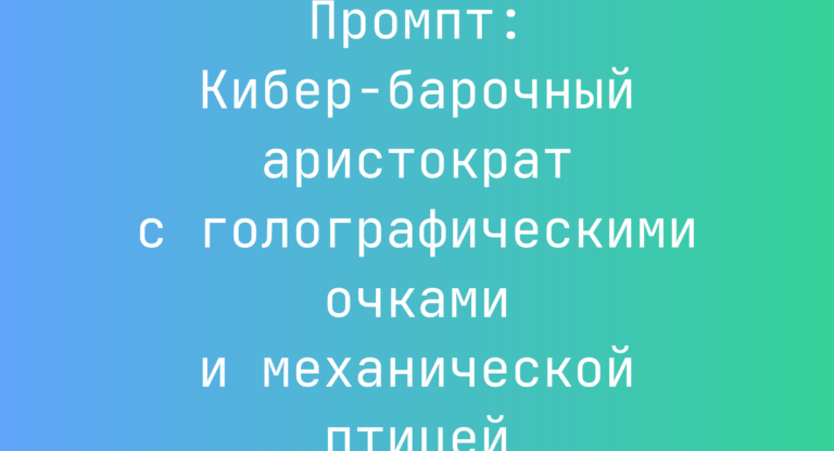 Промпт: Кибер-барочный аристократ с голографическими очками и механической птицей