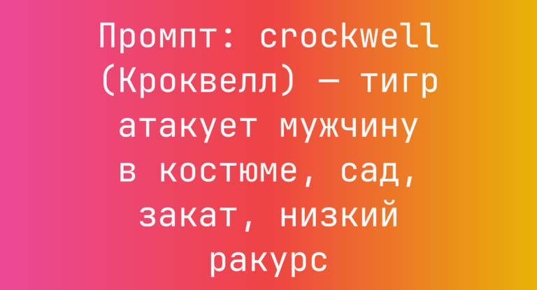 Промпт: crockwell (Кроквелл) — тигр атакует мужчину в костюме, сад, закат, низкий ракурс