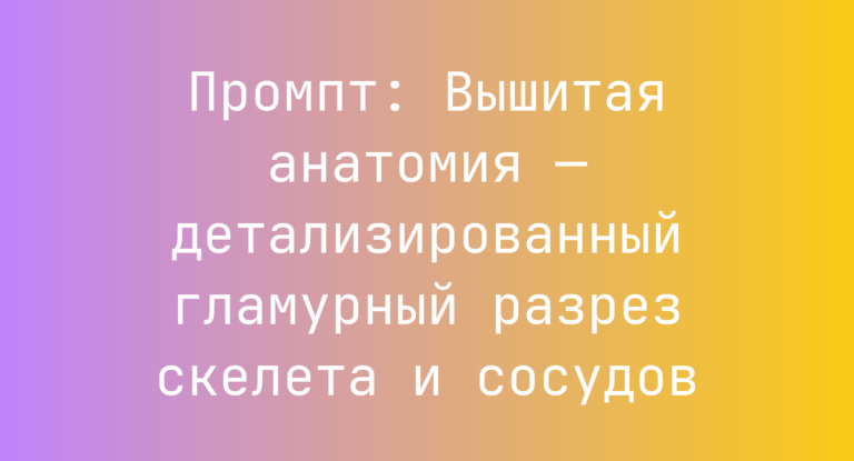 Промпт: Вышитая анатомия — детализированный гламурный разрез скелета и сосудов