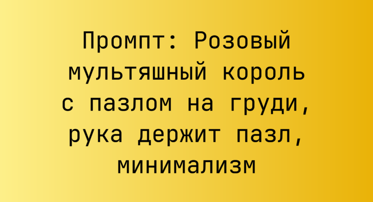 Промпт: Розовый мультяшный король с пазлом на груди, рука держит пазл, минимализм