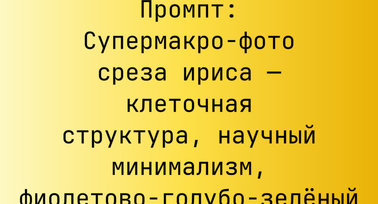 Промпт: Супермакро-фото среза ириса — клеточная структура, научный минимализм, фиолетово-голубо-зеленый