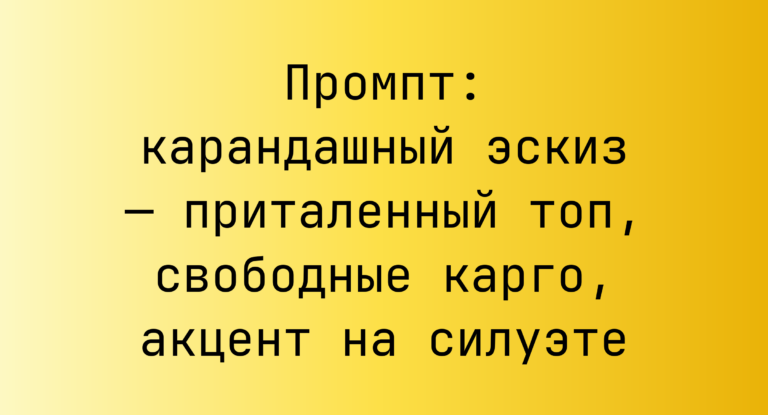 Промпт: карандашный эскиз — приталенный топ, свободные карго, акцент на силуэте