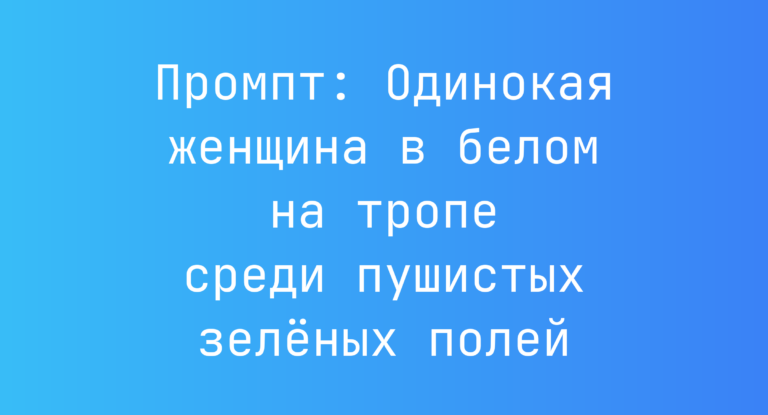 Промпт: Одинокая женщина в белом на тропе среди пушистых зеленых полей