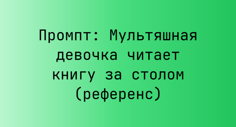 Промпт: Мультяшная девочка читает книгу за столом (референс)