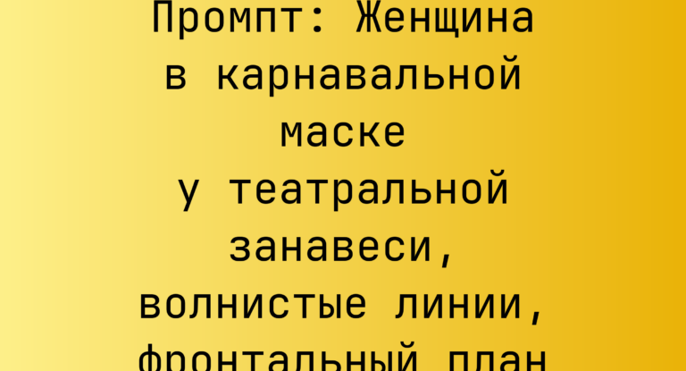 Промпт: Женщина в карнавальной маске у театральной занавеси, волнистые линии, фронтальный план