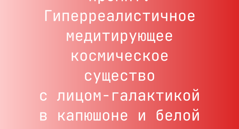 Промпт: Гиперреалистичное медитирующее космическое существо с лицом-галактикой в капюшоне и белой робе