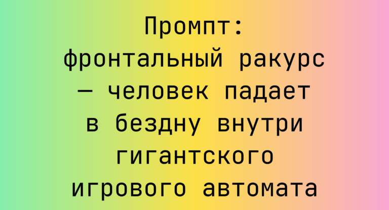Промпт: фронтальный ракурс — человек падает в бездну внутри гигантского игрового автомата