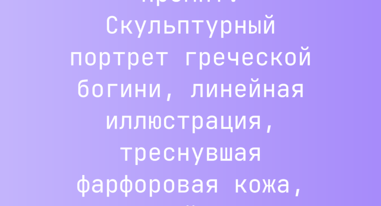 Промпт: Скульптурный портрет греческой богини, линейная иллюстрация, треснувшая фарфоровая кожа, белый фон