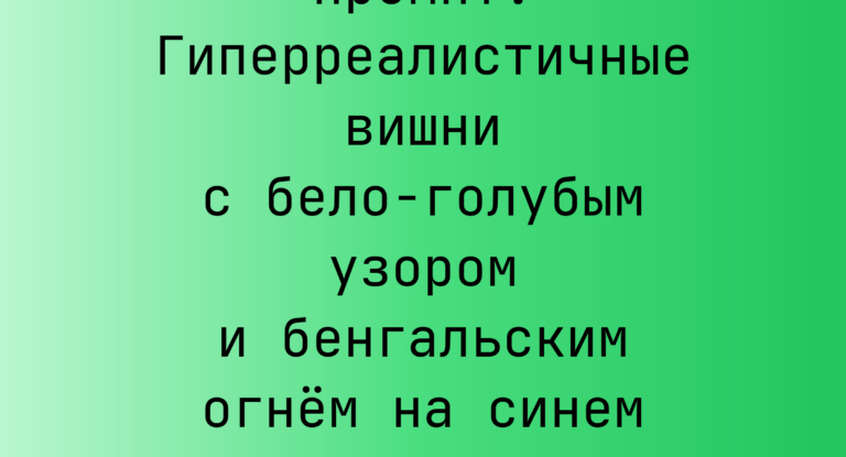 Промпт: Гиперреалистичные вишни с бело-голубым узором и бенгальским огнем на синем фоне