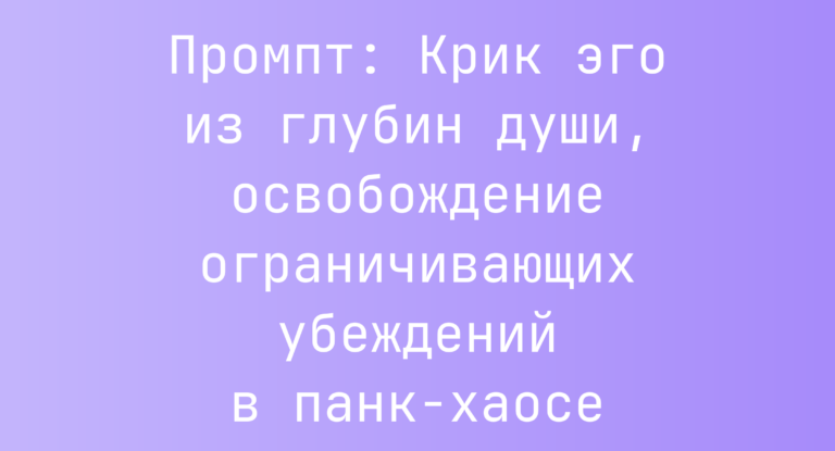 Промпт: Крик эго из глубин души, освобождение ограничивающих убеждений в панк-хаосе