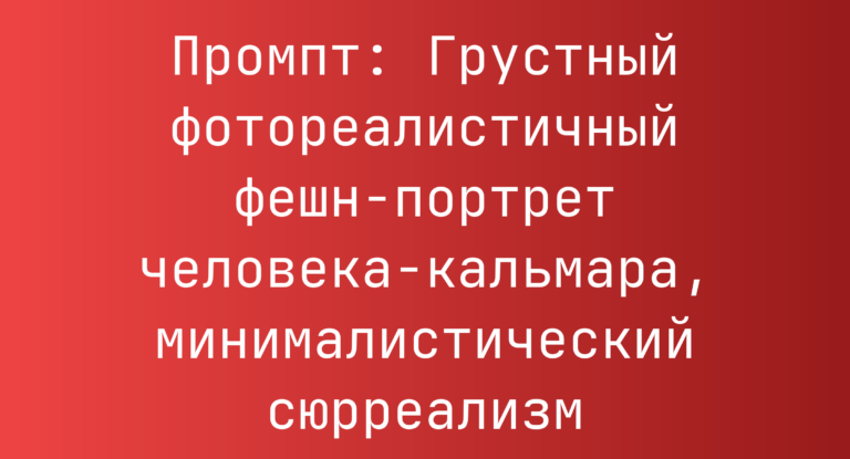 Промпт: Грустный фотореалистичный фешн-портрет человека-кальмара, минималистический сюрреализм