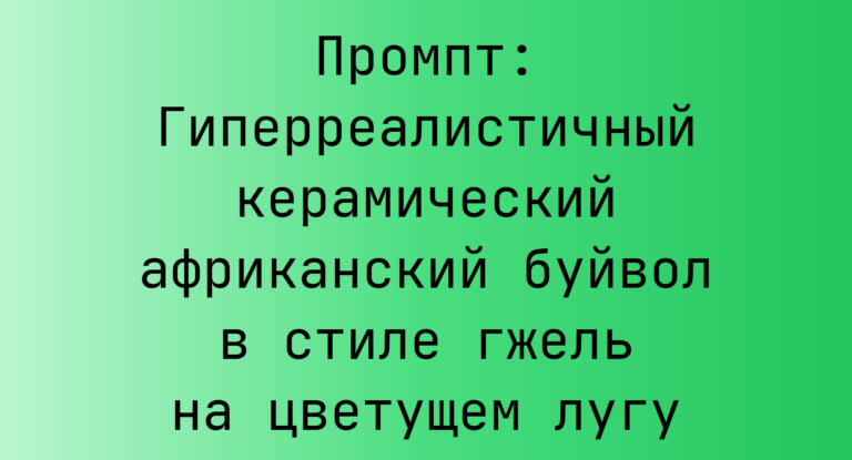 Промпт: Гиперреалистичный керамический африканский буйвол в стиле гжель на цветущем лугу