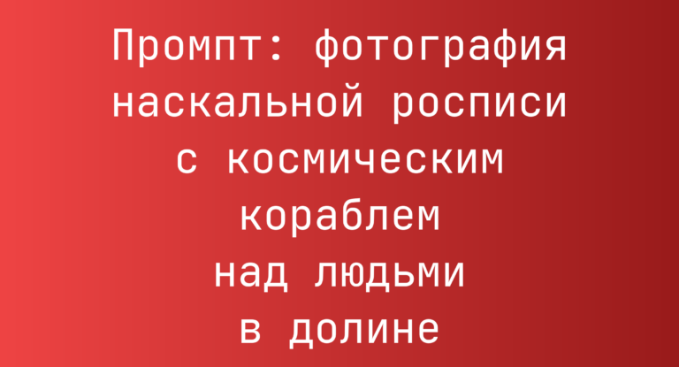 Промпт: фотография наскальной росписи с космическим кораблем над людьми в долине