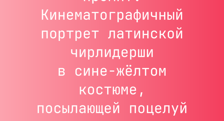 Промпт: Кинематографичный портрет латинской чирлидерши в сине‑желтом костюме, посылающей поцелуй на поле