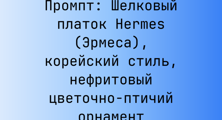Промпт: Шелковый платок Hermes (Эрмеса), корейский стиль, нефритовый цветочно-птичий орнамент
