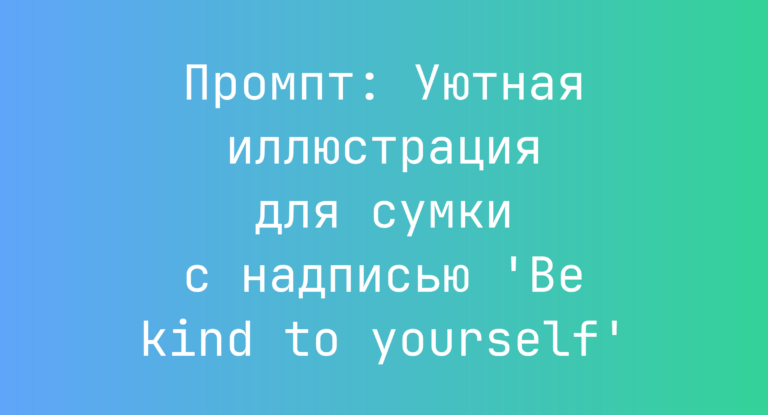 Промпт: Уютная иллюстрация для сумки с надписью ‘Be kind to yourself’