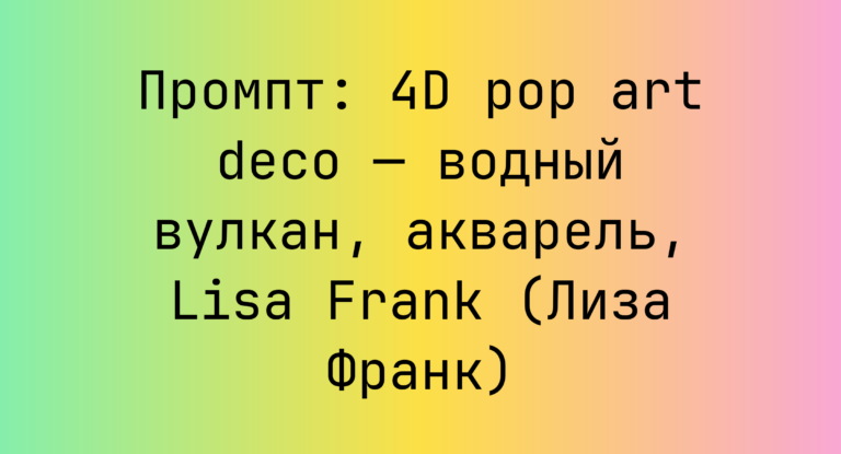 Промпт: 4D pop art deco — водный вулкан, акварель, Lisa Frank (Лиза Франк)