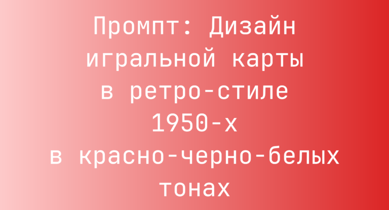 Промпт: Дизайн игральной карты в ретро-стиле 1950-х в красно-черно-белых тонах