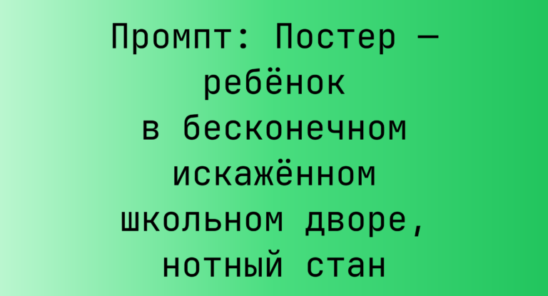 Промпт: Постер — ребенок в бесконечном искаженном школьном дворе, нотный стан