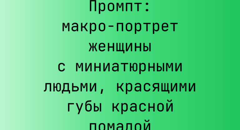 Промпт: макро-портрет женщины с миниатюрными людьми, красящими губы красной помадой