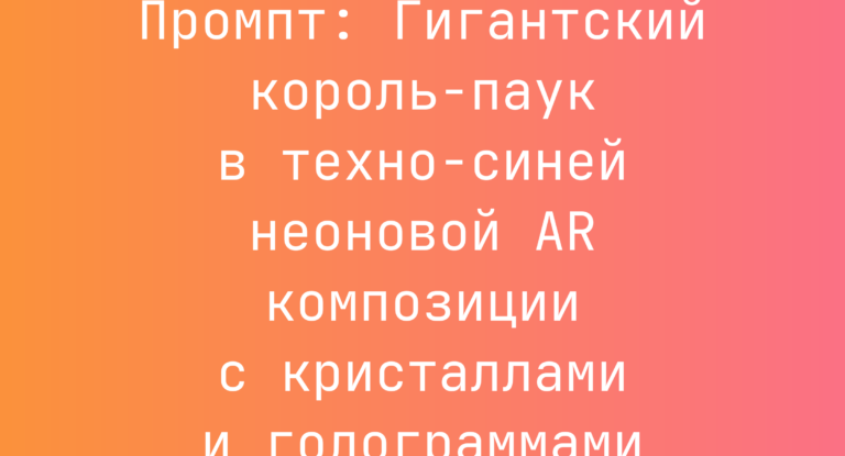 Промпт: Гигантский король-паук в техно-синей неоновой AR композиции с кристаллами и голограммами