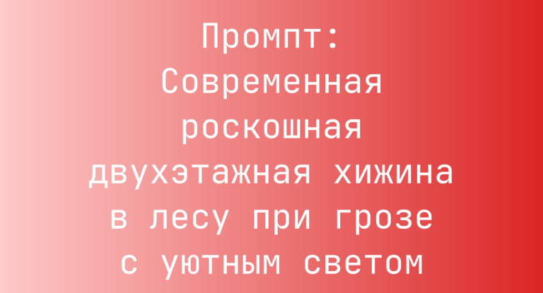 Промпт: Современная роскошная двухэтажная хижина в лесу при грозе с уютным светом